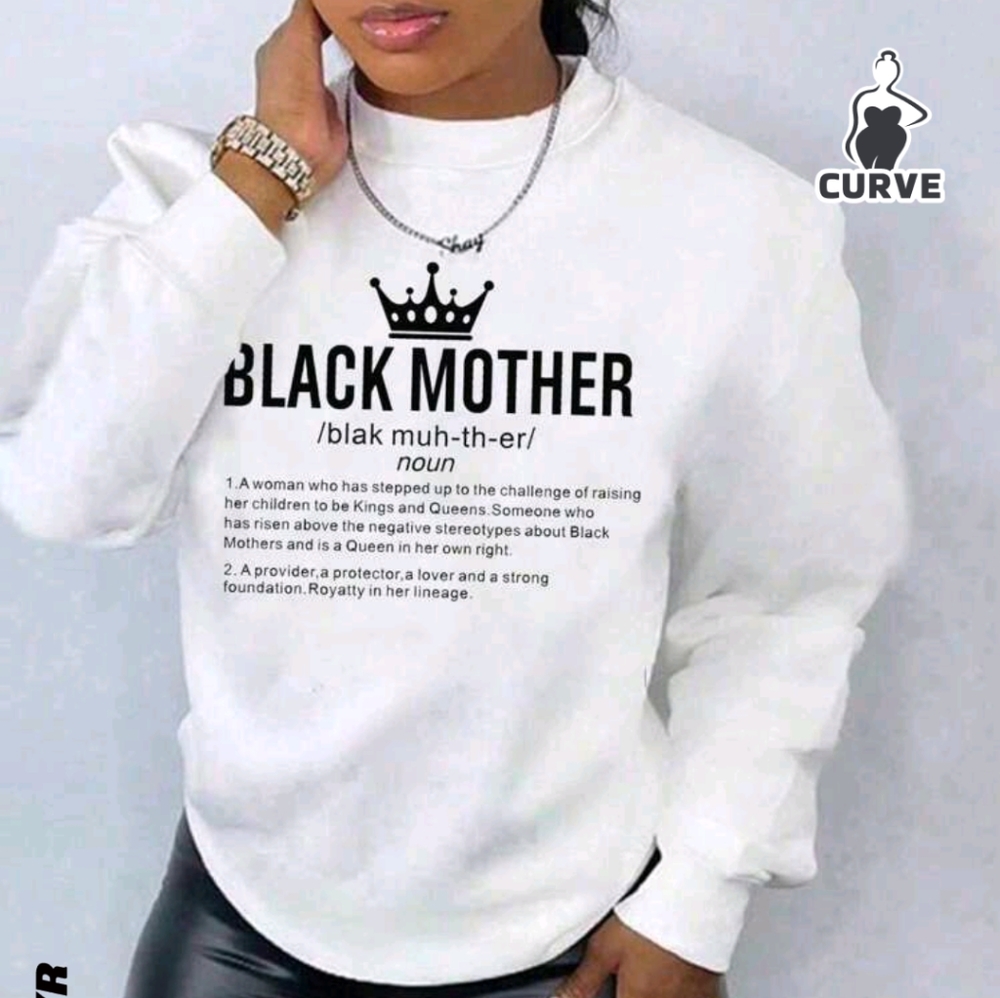 Plus size crown slogan printed fleece sweatshirt